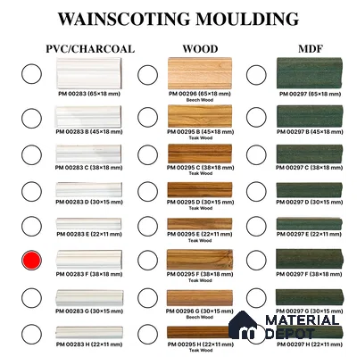 Paintable DIY Finished PVC / Charcoal Designer Wainscot French Wall Moulding Design 2 Crystalon PM 00283 F | 8 ft x 38 mm x 18 mm | Nail & Adhesive Installation