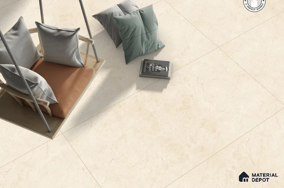 Large Format Marble Floor & Wall Tile TL 01469 Royal Crema Marfil 6 ft x 4 ft Glossy Finish Vitrified Tile - 9 mm | Suitable For Living Room, Bedroom, Office | Adhesive and Spacers Must be Used During Installation