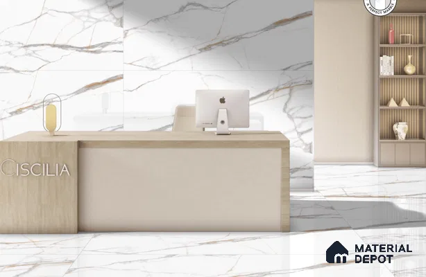 Large Format Marble Floor & Wall Tile TL 01470 Soul White 6 ft x 4 ft Glossy Finish Vitrified Tile - 9 mm | Suitable For Living Room, Bedroom, Office | Adhesive and Spacers Must be Used During Installation