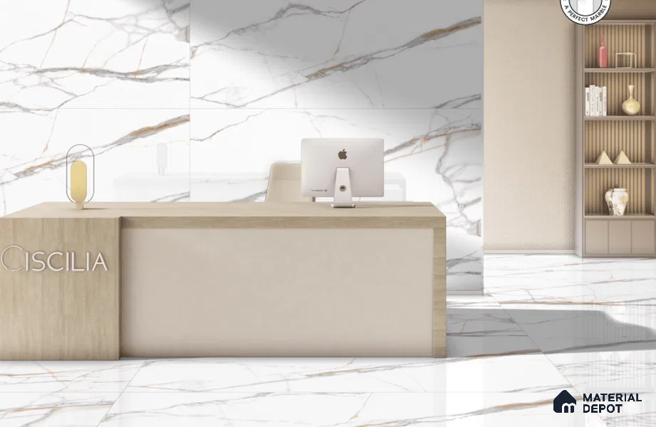 Large Format Marble Floor & Wall Tile TL 01470 Soul White 6 ft x 4 ft Glossy Finish Vitrified Tile - 9 mm | Suitable For Living Room, Bedroom, Office | Adhesive and Spacers Must be Used During Installation