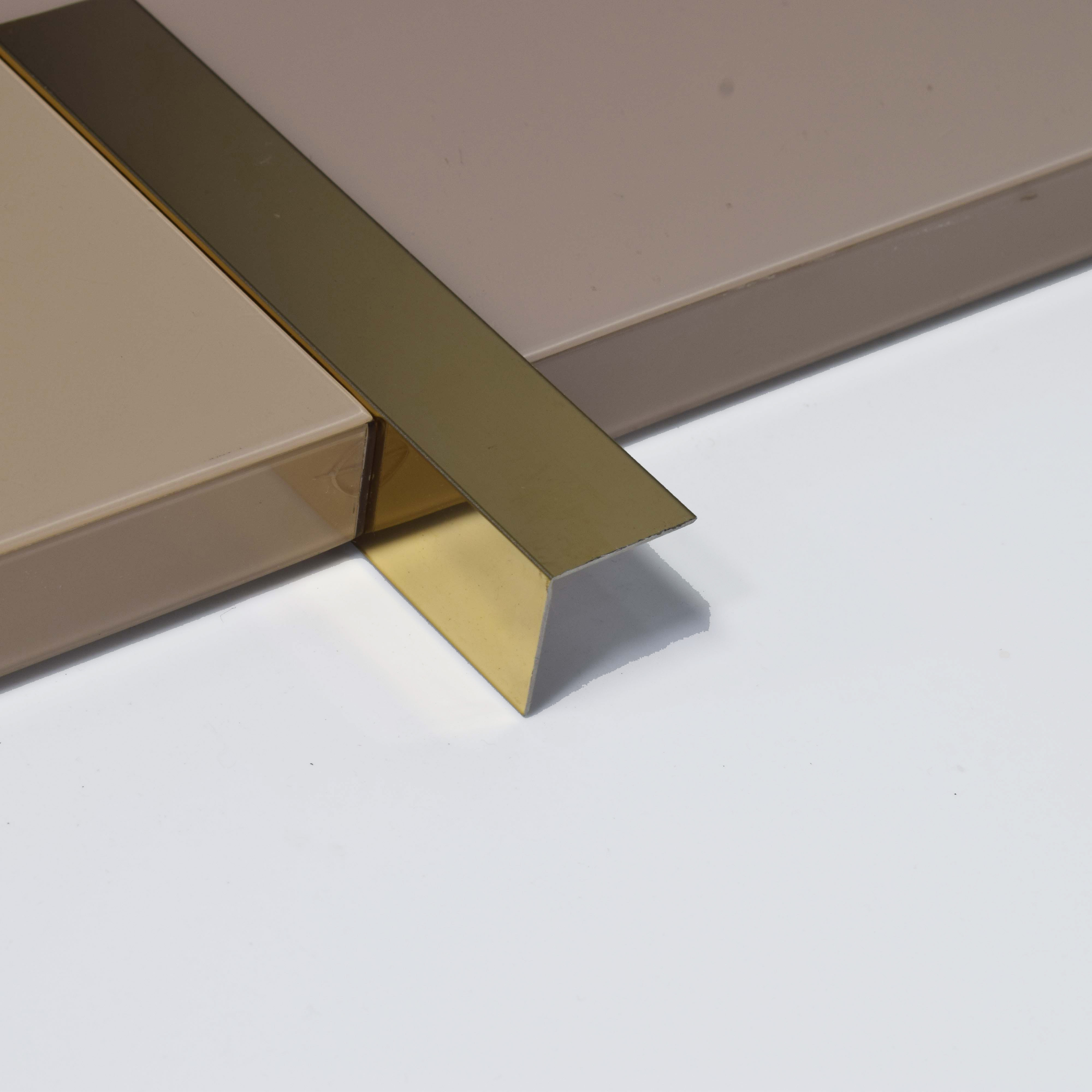 Stainless Steel L Profile Gold Mirror Glossy Finish Edgeline PM 00282 H | 10 ft (3 mtr) x 20 mm x 0.6 mm | Suitable for Corner Applications | Adhesive Type Installation | Suitable for Floor & Walls