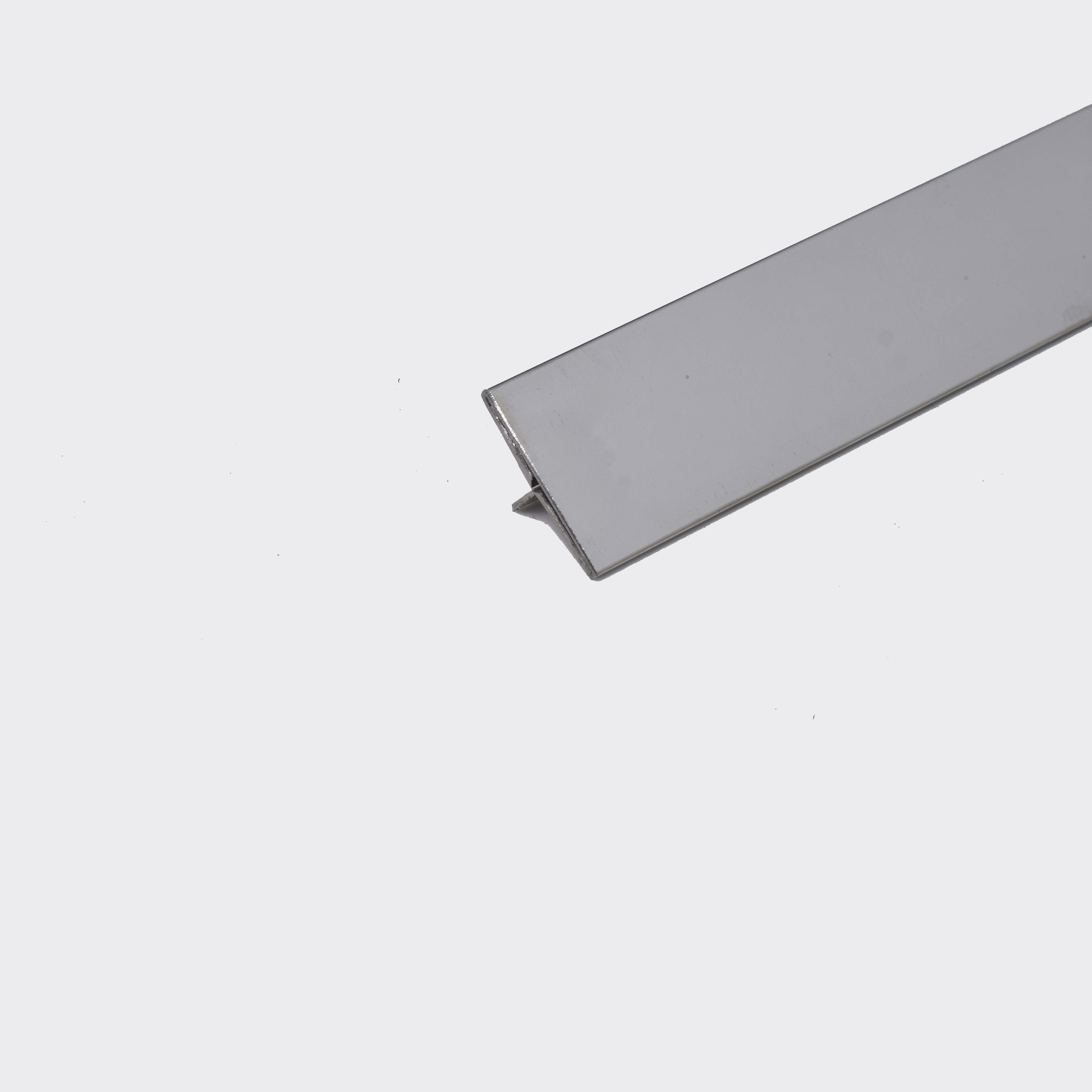 Stainless Steel T Profile Silver Mirror Glossy Finish Edgeline PM 00293 AF | 10 ft (3 mtr) x 20 mm x 0.6 mm | Adhesive Type Installation | Suitable for Floor & Walls