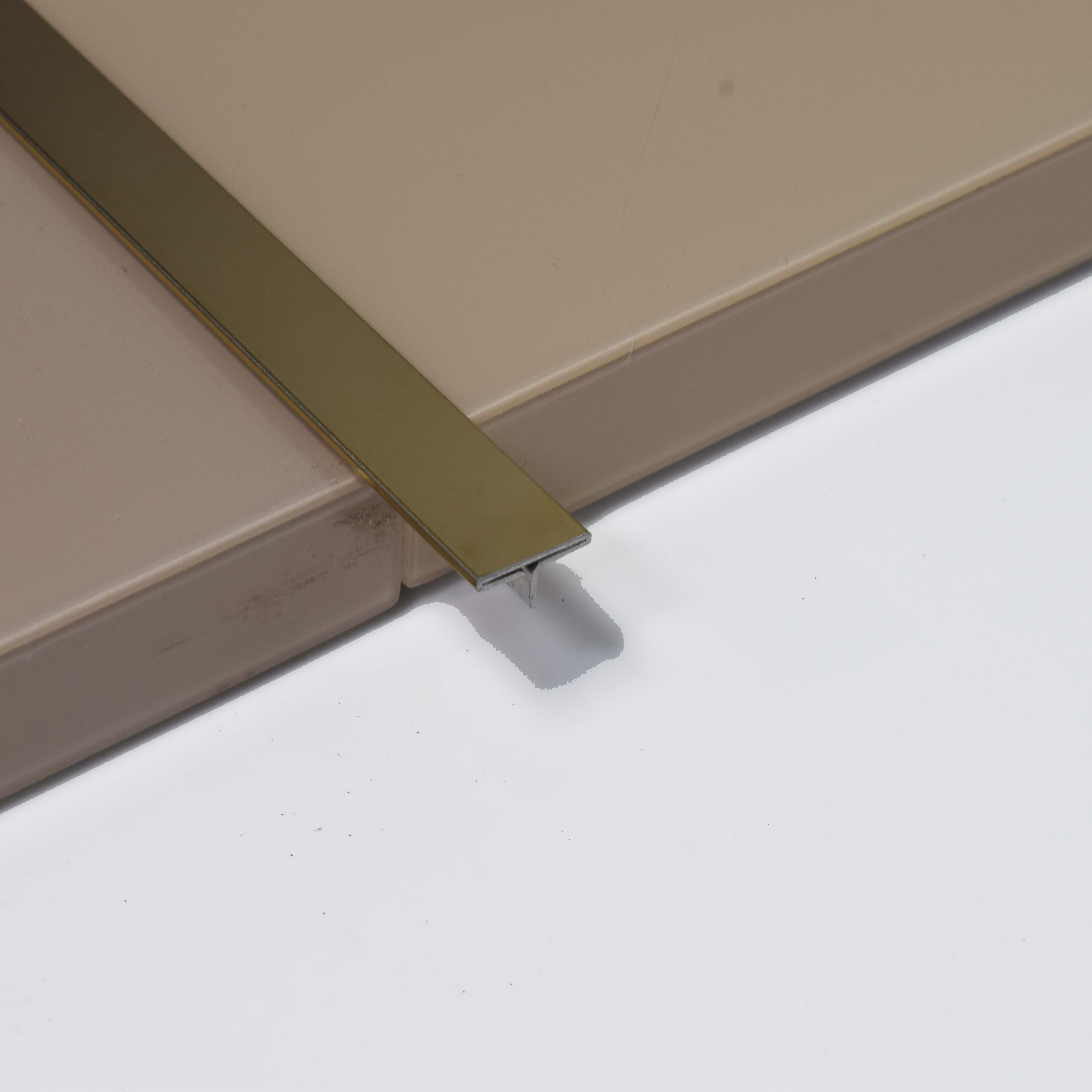 Stainless Steel T Profile Gold Mirror Glossy Finish Edgeline PM 00293 K | 10 ft (3 mtr) x 12 mm x 0.6 mm | Adhesive Type Installation | Suitable for Floor & Walls