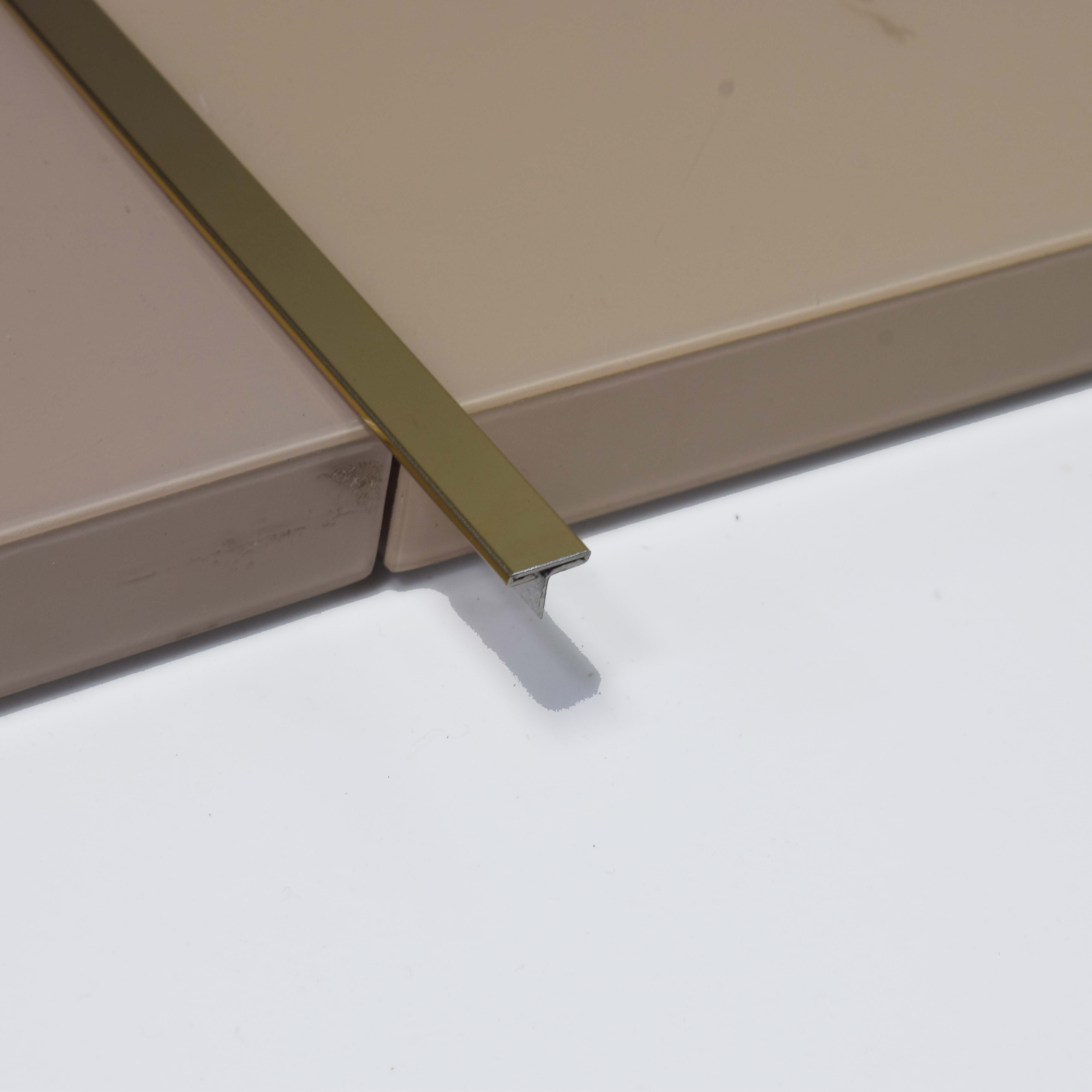 Stainless Steel T Profile Gold Mirror Glossy Finish Edgeline PM 00293 O | 10 ft (3 mtr) x 8 mm x 0.6 mm | Adhesive Type Installation | Suitable for Floor & Walls
