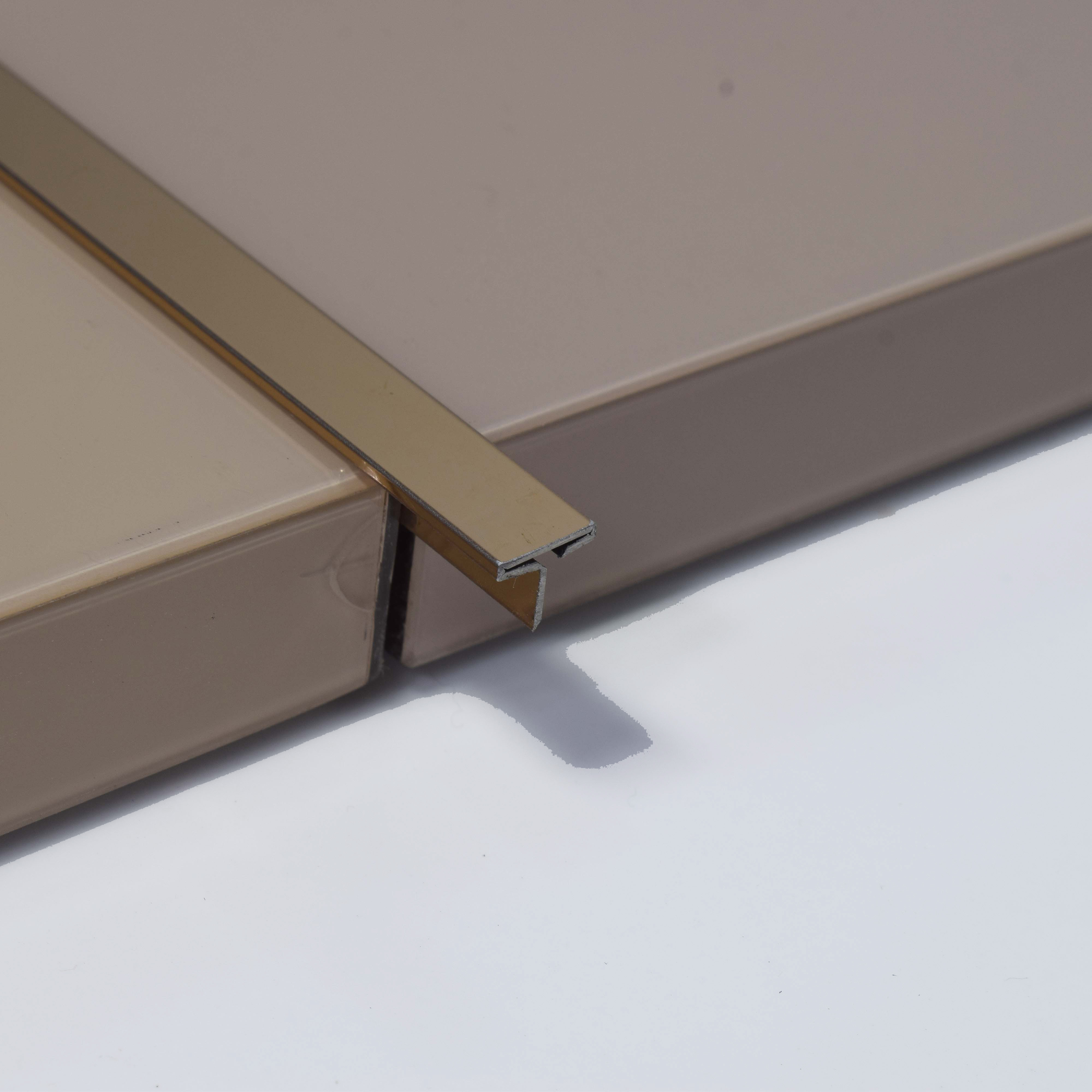 Stainless Steel T Profile Rose Gold Mirror Glossy Finish Edgeline PM 00293 Y | 10 ft (3 mtr) x 8 mm x 0.6 mm | Adhesive Type Installation | Suitable for Floor & Walls