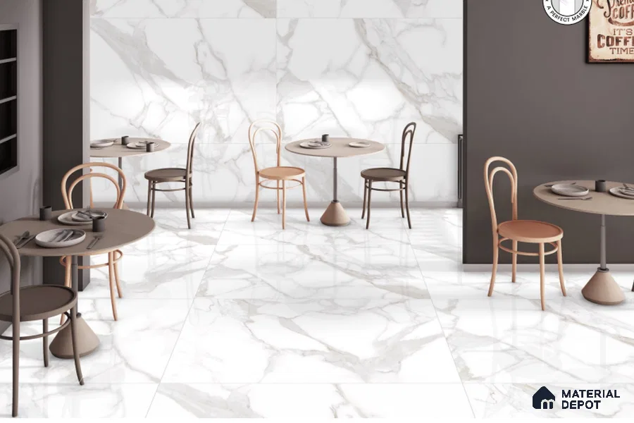Large Format Marble Floor & Wall Tile TL 01471 A Statuario Violla 6 ft x 4 ft Glossy Finish Vitrified Tile - 9 mm | Suitable For Living Room, Bedroom, Office | Adhesive and Spacers Must be Used During Installation