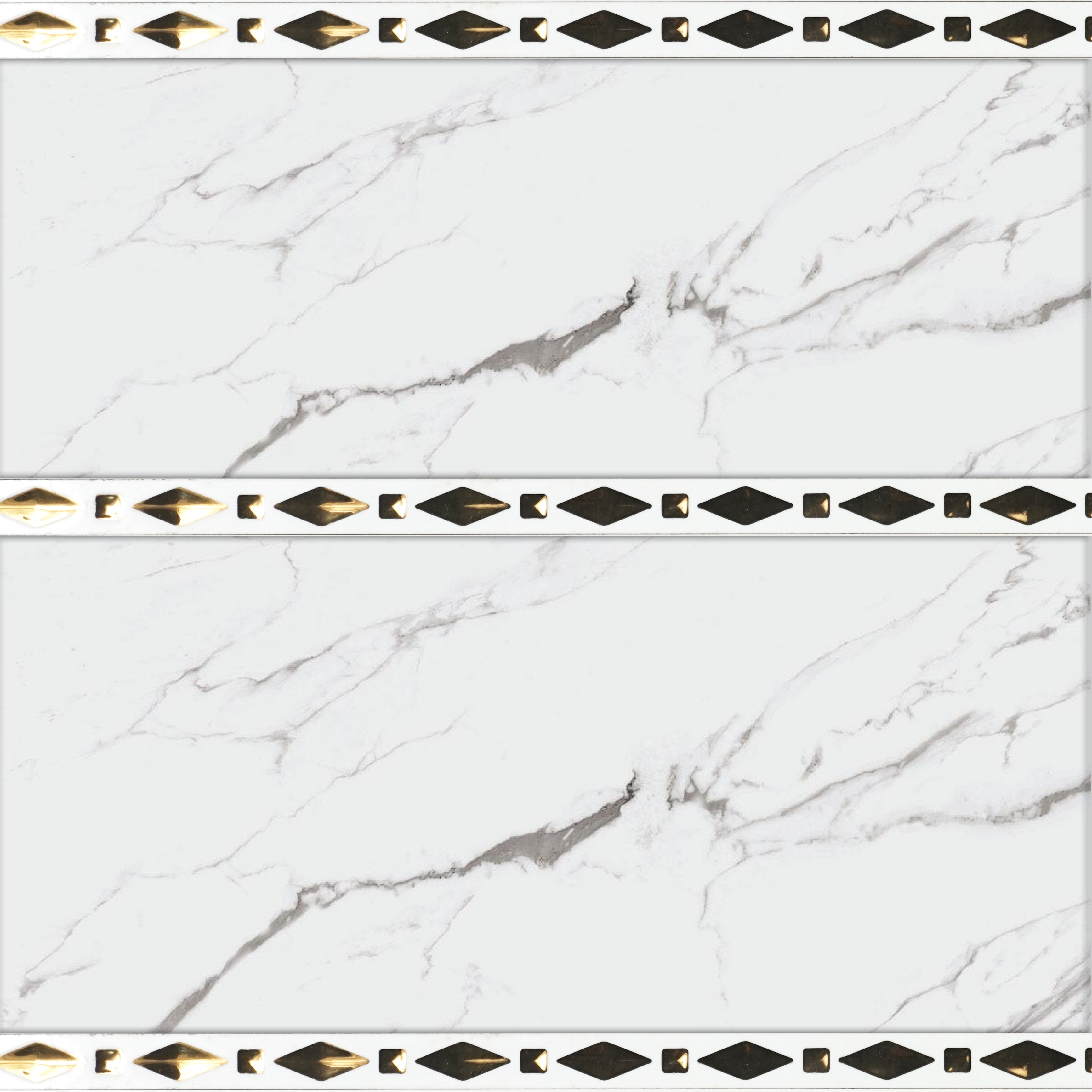 Ceramic Tile Border Designer Gracia Rhombus Golden White PM 00419 | 20x600 mm | Adhesive Type Installation | Suitable for Decorative Highlighter Border
