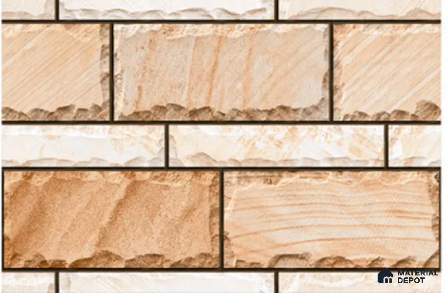 TL 01554 Champagne Beige 12 x 18 Inch Sugar Finish Random High Depth Elevation Ceramic Wall Tile - 8 mm