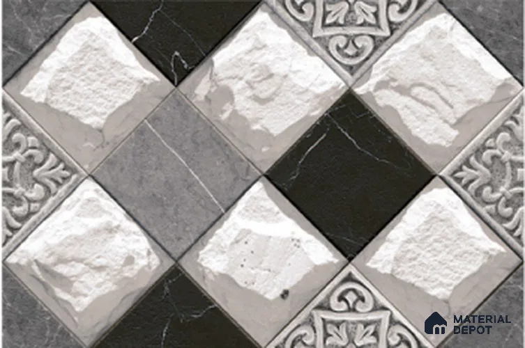 TL 01559 Foggy Grey 12 x 18 Inch Sugar Finish Random High Depth Elevation Ceramic Wall Tile - 8 mm