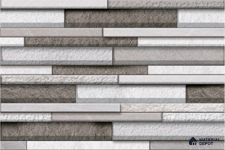 TL 01564 Lead Grey 12 x 18 Inch Sugar Finish Random High Depth Elevation Ceramic Wall Tile - 8 mm