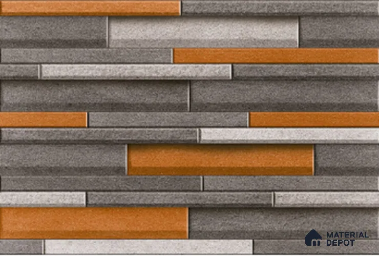 TL 01566 Grey & Walnut Brown 12 x 18 Inch Sugar Finish High Depth Elevation Ceramic Wall Tile - 8 mm