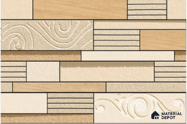 TL 01568 Beige 12 x 18 Inch Sugar Finish Random High Depth Elevation Ceramic Wall Tile - 8 mm