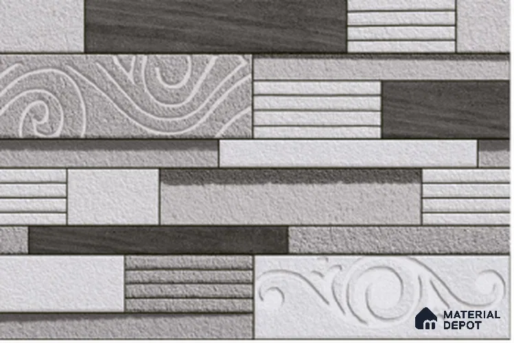 TL 01571 Grey 12 x 18 Inch Sugar Finish Random High Depth Elevation Ceramic Wall Tile - 8 mm