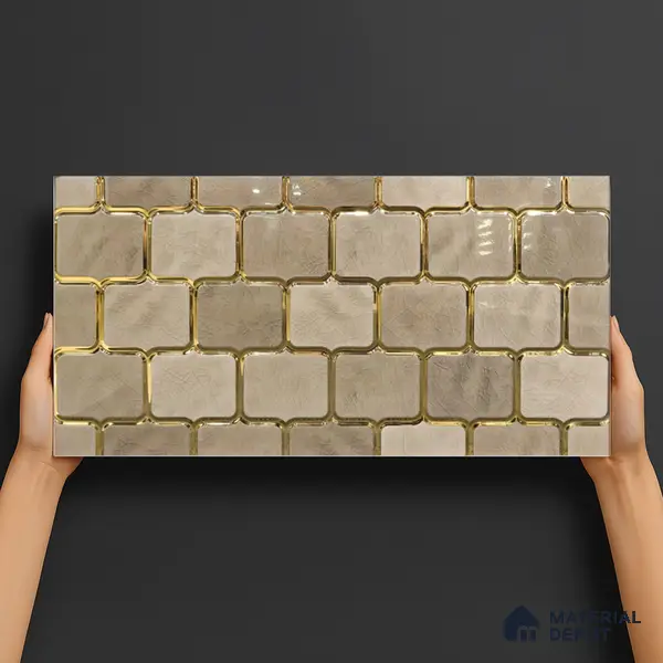 Glass Highligter Wall Tile TL 07359 Golden Craze 2 ft x 1 ft Glossy Finish Ceramic Tile - 9 mm | Suitable For Bathroom, Kitchen Backsplashes