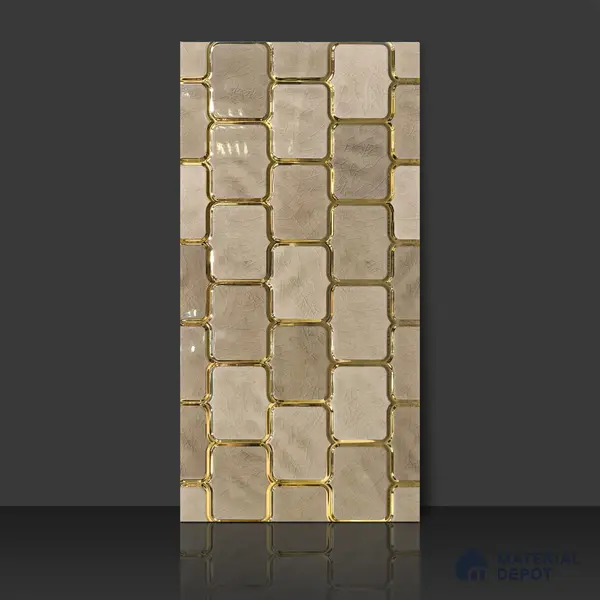 Glass Highligter Wall Tile TL 07359 Golden Craze 2 ft x 1 ft Glossy Finish Ceramic Tile - 9 mm | Suitable For Bathroom, Kitchen Backsplashes