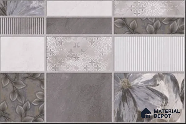 TL 00615 B Highlighter Grey & Silver 12 x 18 inch Matte Finish 3D High Definition Digital Ceramic Wall Tile - 6 mm