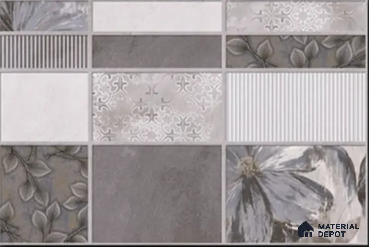TL 00615 B Highlighter Grey & Silver 12 x 18 inch Matte Finish 3D High Definition Digital Ceramic Wall Tile - 6 mm