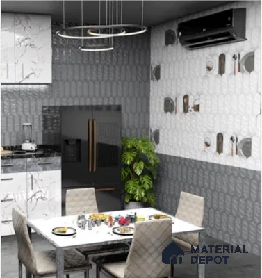 TL 00625 B Highlighter 1 Cool White & Black 12 x 18 inch Glossy Finish 3D High Definition Digital Subway Ceramic Wall Tile - 6 mm
