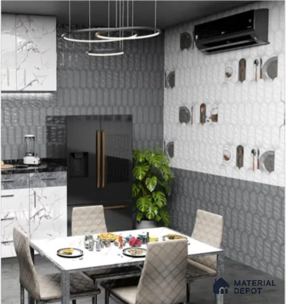 TL 00625 B Highlighter 1 Cool White & Black 12 x 18 inch Glossy Finish 3D High Definition Digital Subway Ceramic Wall Tile - 6 mm