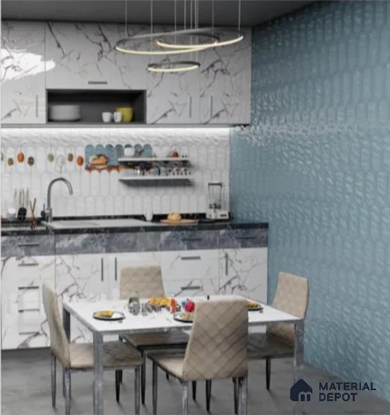 TL 00627 B Highlighter 1 White & Aqua Blue 12 x 18 inch Glossy Finish 3D High Definition Digital Subway Ceramic Wall Tile - 6 mm