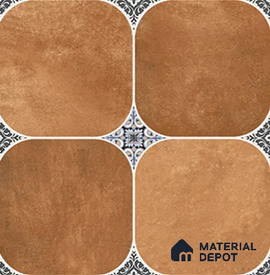 Geometric Parking Tile TL 13215 Terracotta Cushion 16 inch x 16 inch Matte Finish - 12 mm | Heavy Duty | 4 Random Designs | Suitable for Parking & Balcony