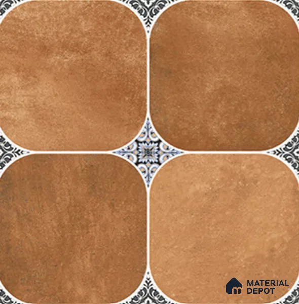 Geometric Parking Tile TL 13215 Terracotta Cushion 16 inch x 16 inch Matte Finish - 12 mm | Heavy Duty | 4 Random Designs | Suitable for Parking & Balcony