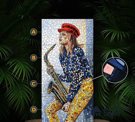 Faux Mosaic Mural Poster Wall Tile TL 10606 Trumpet Lady 4 ft x 2 ft Vitrified Glossy Punch Finish - 9 mm | Suitable For Living Room, Bedroom & Office