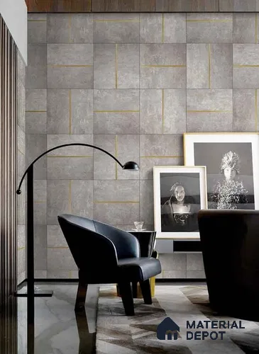 10274-2 | Taupe Gold Line Tile PVC Geometric Wallpaper - 17 ft x 3.5 ft (42 Inches), 59 Sq. Ft. (Min. 15% Wastage)