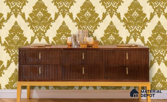RG7017 | 10 Meter x 20.86 Inches Damask Look PVC Wallpaper - 56.94 Sq. Ft | Minimum 15% wastage during installation