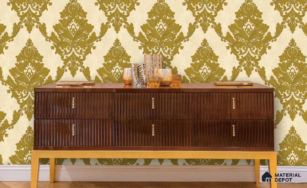 RG7017 | 10 Meter x 20.86 Inches Damask Look PVC Wallpaper - 56.94 Sq. Ft | Minimum 15% wastage during installation