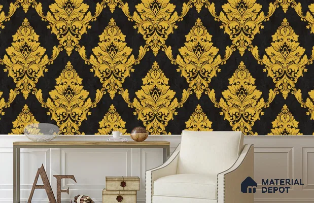 RG7018 | 10 Meter x 20.86 Inches Damask Look PVC Wallpaper - 56.94 Sq. Ft | Minimum 15% wastage during installation