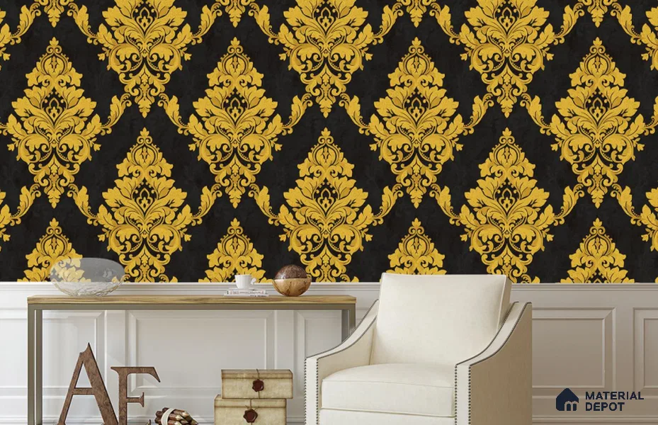 RG7018 | 10 Meter x 20.86 Inches Damask Look PVC Wallpaper - 56.94 Sq. Ft | Minimum 15% wastage during installation