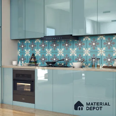 Moroccan Floor & Wall Tile TL 07311 Ocean Motif 1 ft x 1 ft Ceramic Matte Finish - 9 mm | Suitable For Kitchen, Bathroom, Living Area | Please Expect a Slight Variation of Pattern (Sample)