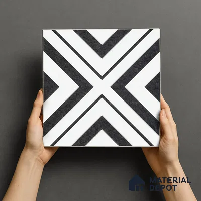 Moroccan Floor & Wall Tile TL 07312 Mono Cross 1 ft x 1 ft Ceramic Matte Finish - 9 mm | Suitable For Kitchen, Bathroom, Living Area | Please Expect a Slight Variation of Pattern (Sample)