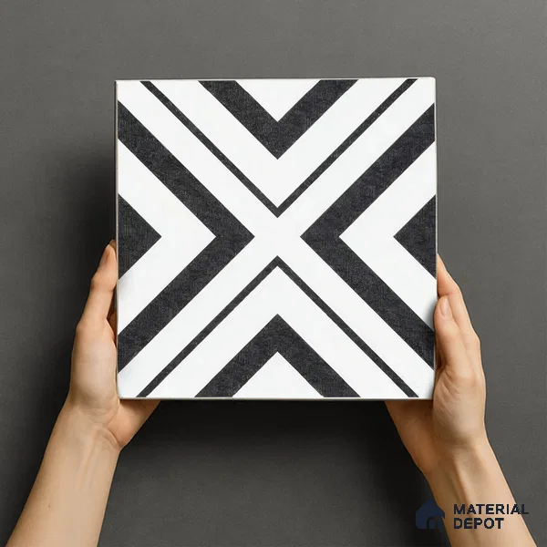 Moroccan Floor & Wall Tile TL 07312 Mono Cross 1 ft x 1 ft Ceramic Matte Finish - 9 mm | Suitable For Kitchen, Bathroom, Living Area | Please Expect a Slight Variation of Pattern (Sample)