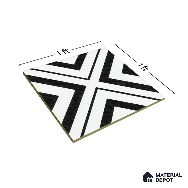 Moroccan Floor & Wall Tile TL 07312 Mono Cross 1 ft x 1 ft Ceramic Matte Finish - 9 mm | Suitable For Kitchen, Bathroom, Living Area | Please Expect a Slight Variation of Pattern (Sample)