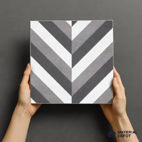 Moroccan Floor & Wall Tile TL 07310 Mono Chevron 1 ft x 1 ft Ceramic Matte Finish - 9 mm | Suitable For Kitchen, Bathroom, Living Area | Please Expect a Slight Variation of Pattern (Sample)