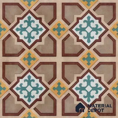 Moroccan Floor & Wall Athangudi Tile TL 07321 Clay Cross 1 ft x 1 ft Ceramic Matte Finish - 9 mm | Suitable For Kitchen, Bathroom, Living Area | Please Expect a Slight Variation of Pattern (Sample)