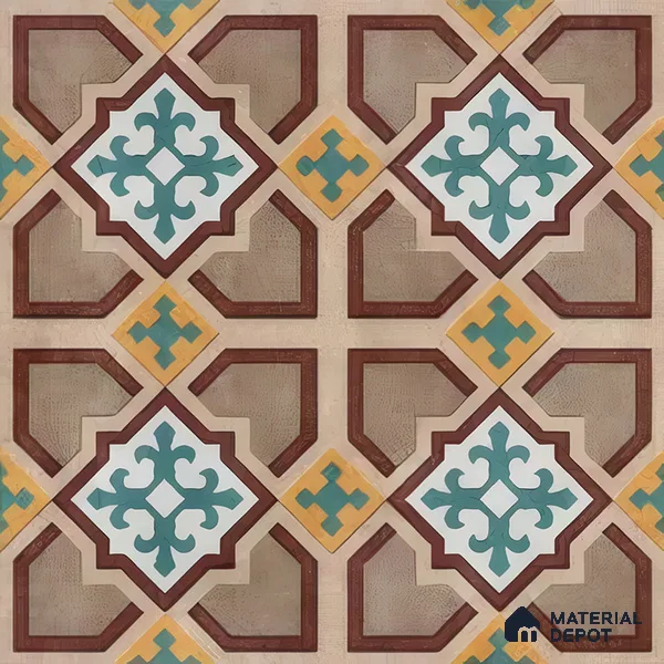Moroccan Floor & Wall Athangudi Tile TL 07321 Clay Cross 1 ft x 1 ft Ceramic Matte Finish - 9 mm | Suitable For Kitchen, Bathroom, Living Area | Please Expect a Slight Variation of Pattern (Sample)