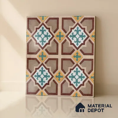 Moroccan Floor & Wall Athangudi Tile TL 07321 Clay Cross 1 ft x 1 ft Ceramic Matte Finish - 9 mm | Suitable For Kitchen, Bathroom, Living Area | Please Expect a Slight Variation of Pattern (Sample)