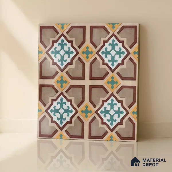 Moroccan Floor & Wall Athangudi Tile TL 07321 Clay Cross 1 ft x 1 ft Ceramic Matte Finish - 9 mm | Suitable For Kitchen, Bathroom, Living Area | Please Expect a Slight Variation of Pattern (Sample)