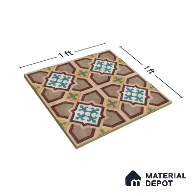 Moroccan Floor & Wall Athangudi Tile TL 07321 Clay Cross 1 ft x 1 ft Ceramic Matte Finish - 9 mm | Suitable For Kitchen, Bathroom, Living Area | Please Expect a Slight Variation of Pattern (Sample)