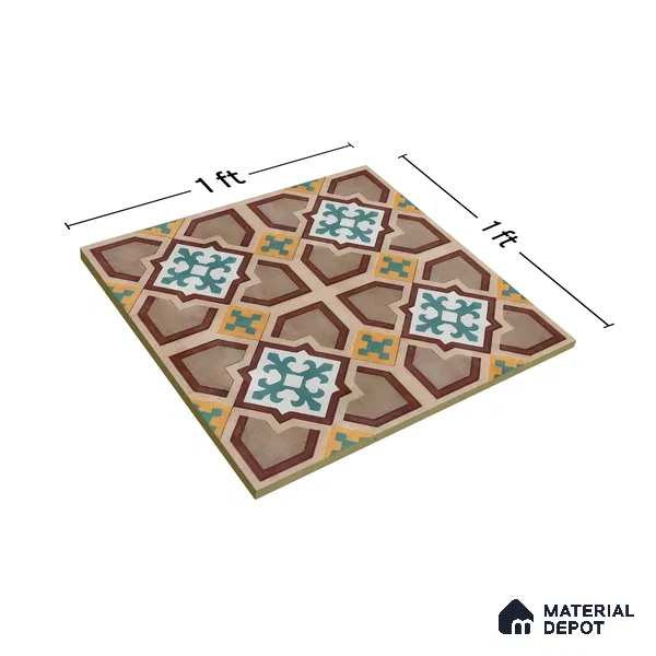 Moroccan Floor & Wall Athangudi Tile TL 07321 Clay Cross 1 ft x 1 ft Ceramic Matte Finish - 9 mm | Suitable For Kitchen, Bathroom, Living Area | Please Expect a Slight Variation of Pattern (Sample)