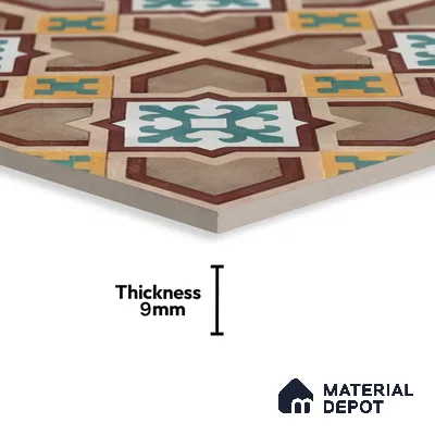 Moroccan Floor & Wall Athangudi Tile TL 07321 Clay Cross 1 ft x 1 ft Ceramic Matte Finish - 9 mm | Suitable For Kitchen, Bathroom, Living Area | Please Expect a Slight Variation of Pattern (Sample)