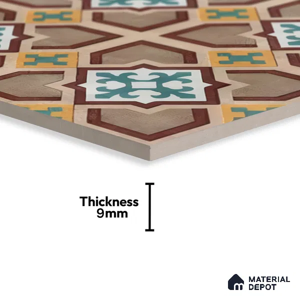 Moroccan Floor & Wall Athangudi Tile TL 07321 Clay Cross 1 ft x 1 ft Ceramic Matte Finish - 9 mm | Suitable For Kitchen, Bathroom, Living Area | Please Expect a Slight Variation of Pattern (Sample)