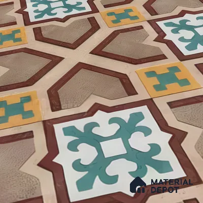 Moroccan Floor & Wall Athangudi Tile TL 07321 Clay Cross 1 ft x 1 ft Ceramic Matte Finish - 9 mm | Suitable For Kitchen, Bathroom, Living Area | Please Expect a Slight Variation of Pattern (Sample)