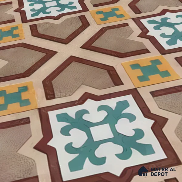 Moroccan Floor & Wall Athangudi Tile TL 07321 Clay Cross 1 ft x 1 ft Ceramic Matte Finish - 9 mm | Suitable For Kitchen, Bathroom, Living Area | Please Expect a Slight Variation of Pattern (Sample)