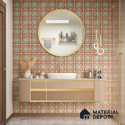 Moroccan Floor & Wall Athangudi Tile TL 07321 Clay Cross 1 ft x 1 ft Ceramic Matte Finish - 9 mm | Suitable For Kitchen, Bathroom, Living Area | Please Expect a Slight Variation of Pattern (Sample)