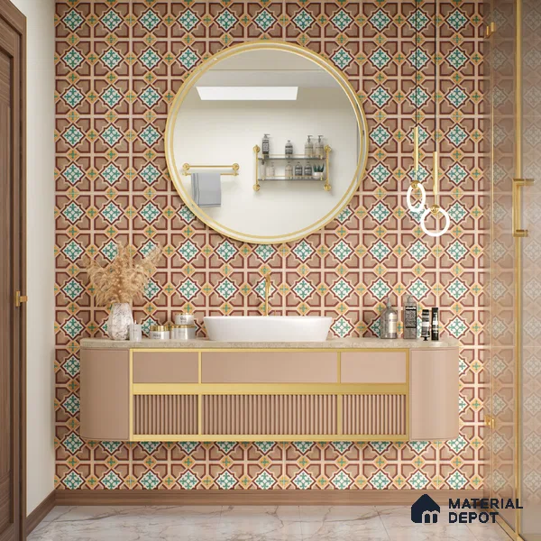Moroccan Floor & Wall Athangudi Tile TL 07321 Clay Cross 1 ft x 1 ft Ceramic Matte Finish - 9 mm | Suitable For Kitchen, Bathroom, Living Area | Please Expect a Slight Variation of Pattern (Sample)