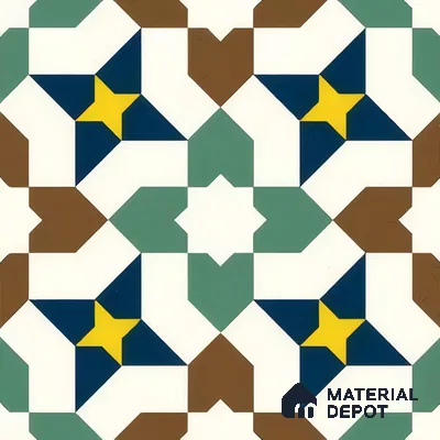 Moroccan Floor & Wall Tile TL 07316 Retro Star 1 ft x 1 ft Ceramic Matte Finish - 9 mm | Suitable For Kitchen, Bathroom, Living Area | Please Expect a Slight Variation of Pattern (Sample)